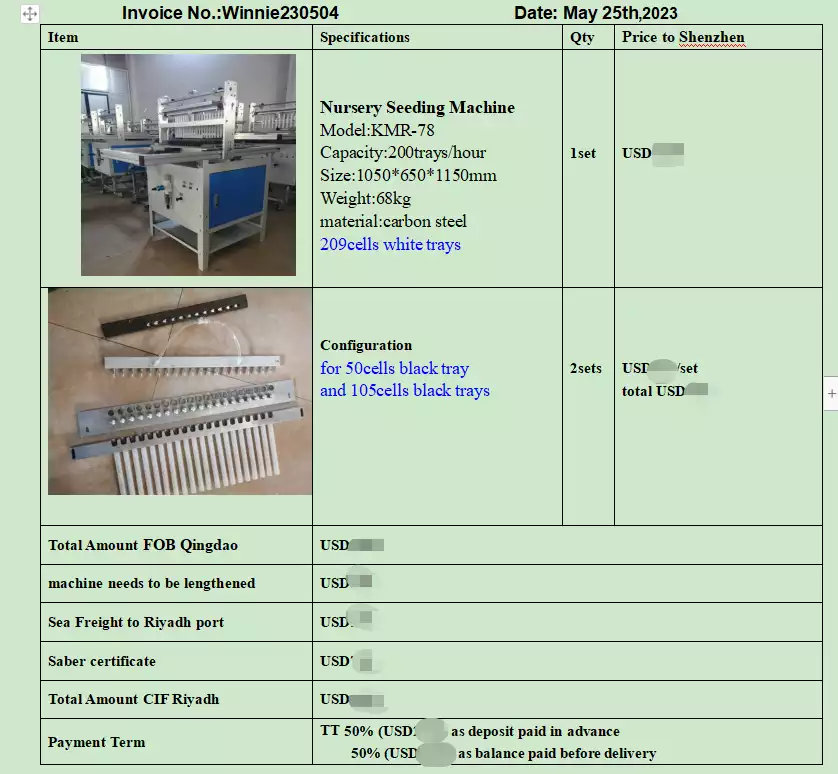 Nursery seeding equipment pi