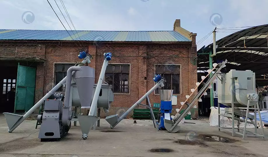 Animal feed pellet processing line in the factory