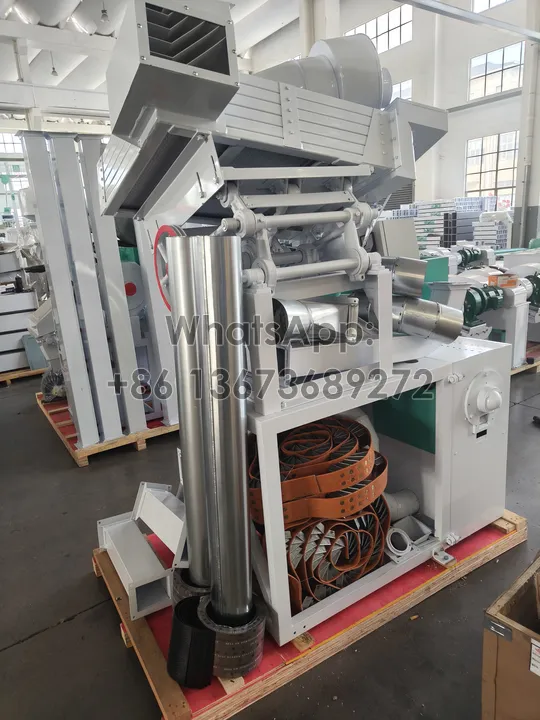 máquina de molienda de arroz lista para empacar con caja de madera