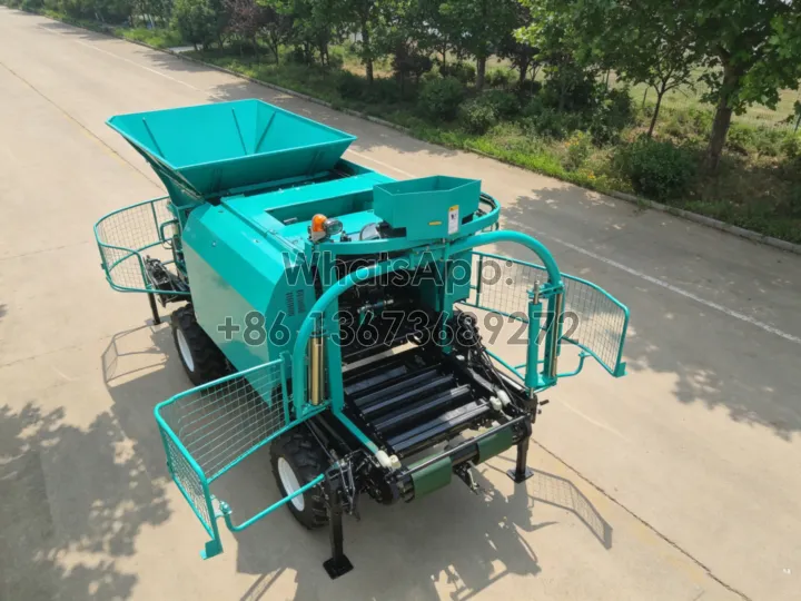 round baler wrapper with hopper