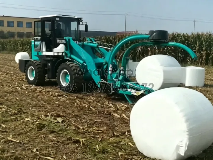silage wrapping machine for bales working in the field